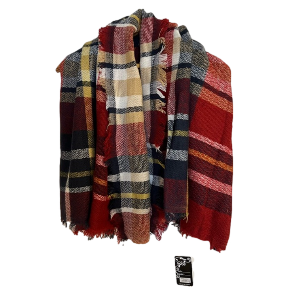 NWT Red Plaid Blanket Scarf with Fringe
